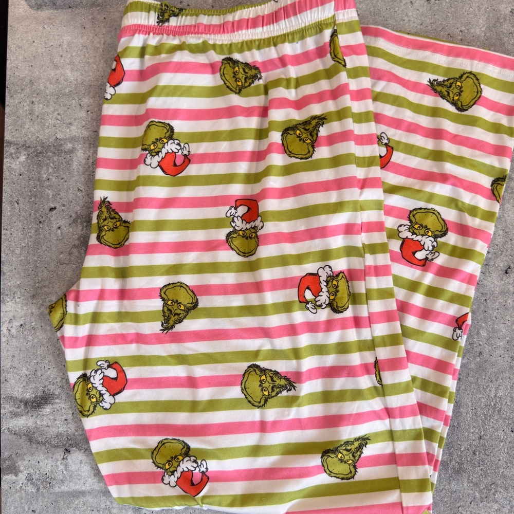 Girls Pink & Green Grinch Stripe Pajama Pants